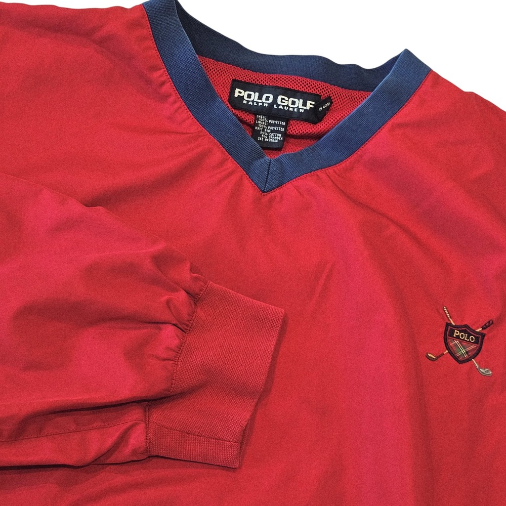 VTG Polo Golf Mens Windshirt Red V-Neck Mesh Lined Pullover Jacket  90's XL